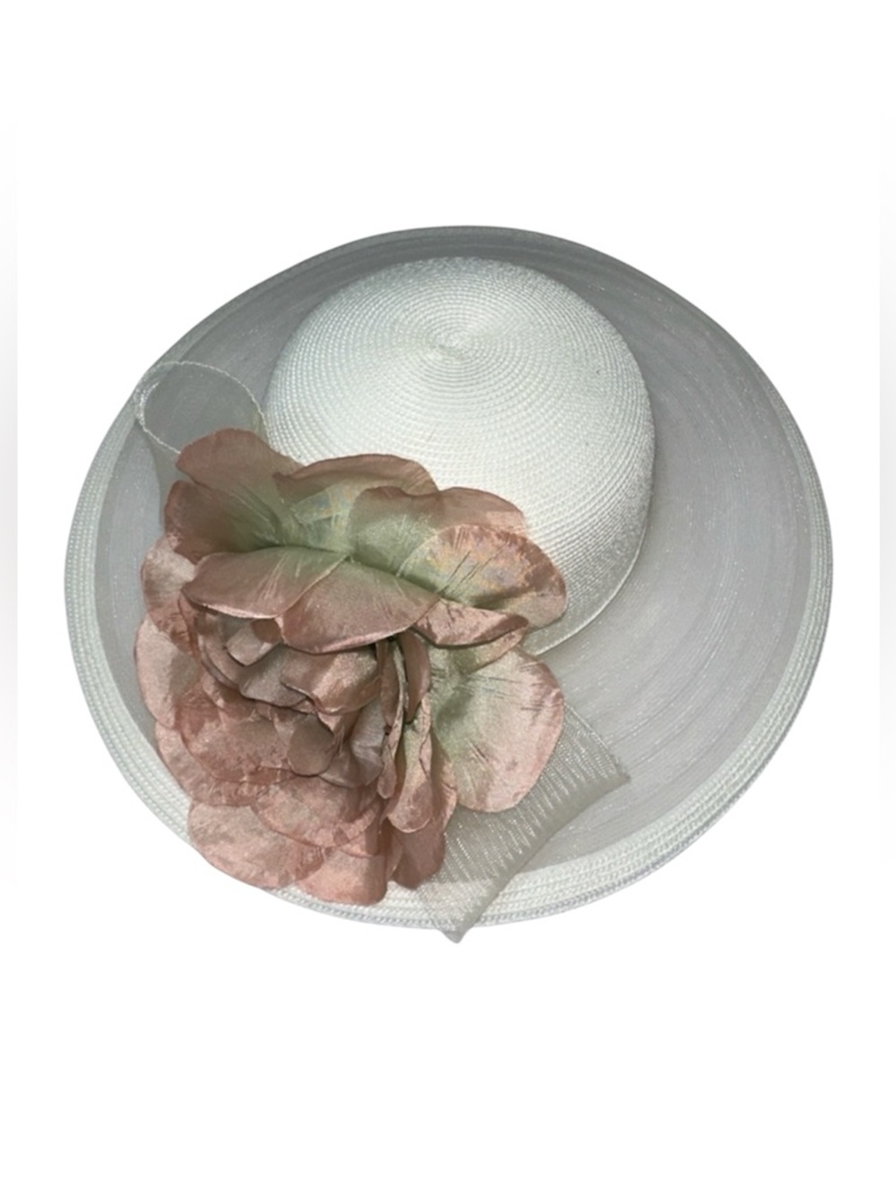 Cappelli Straworld Wide Brim Floral White Pink Derby Easter Wedding Church Hat
